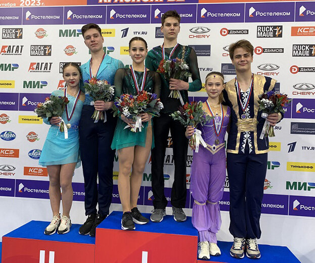    Таисия Щербинина и Артем Петров, Анна Москалева и Артем Родзянов, Мария Симонова и Мартин Бреславский.Федерация фигурного катания на коньках России