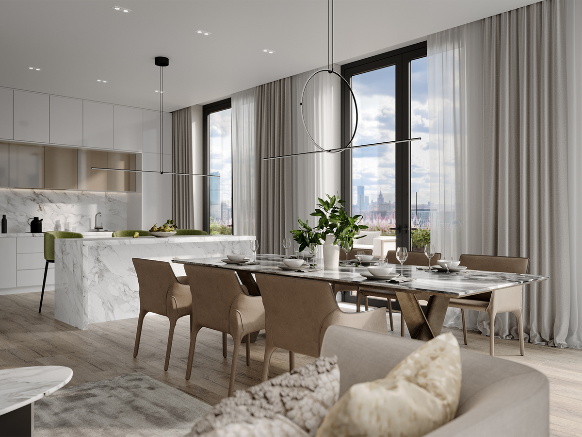 Просторная кухня-гостиная в Level Мичуринский.