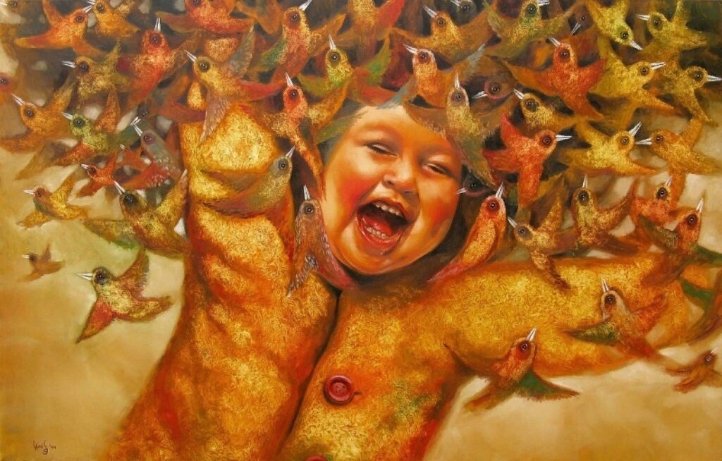 художник артур сарнофф. картина эмоции. художественный смех. девушка смеется. художник кроповинский сергей.