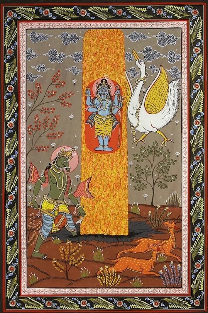 Брахма и Вишну ищут начало и конец огненного лингама. Фото: boosty.to