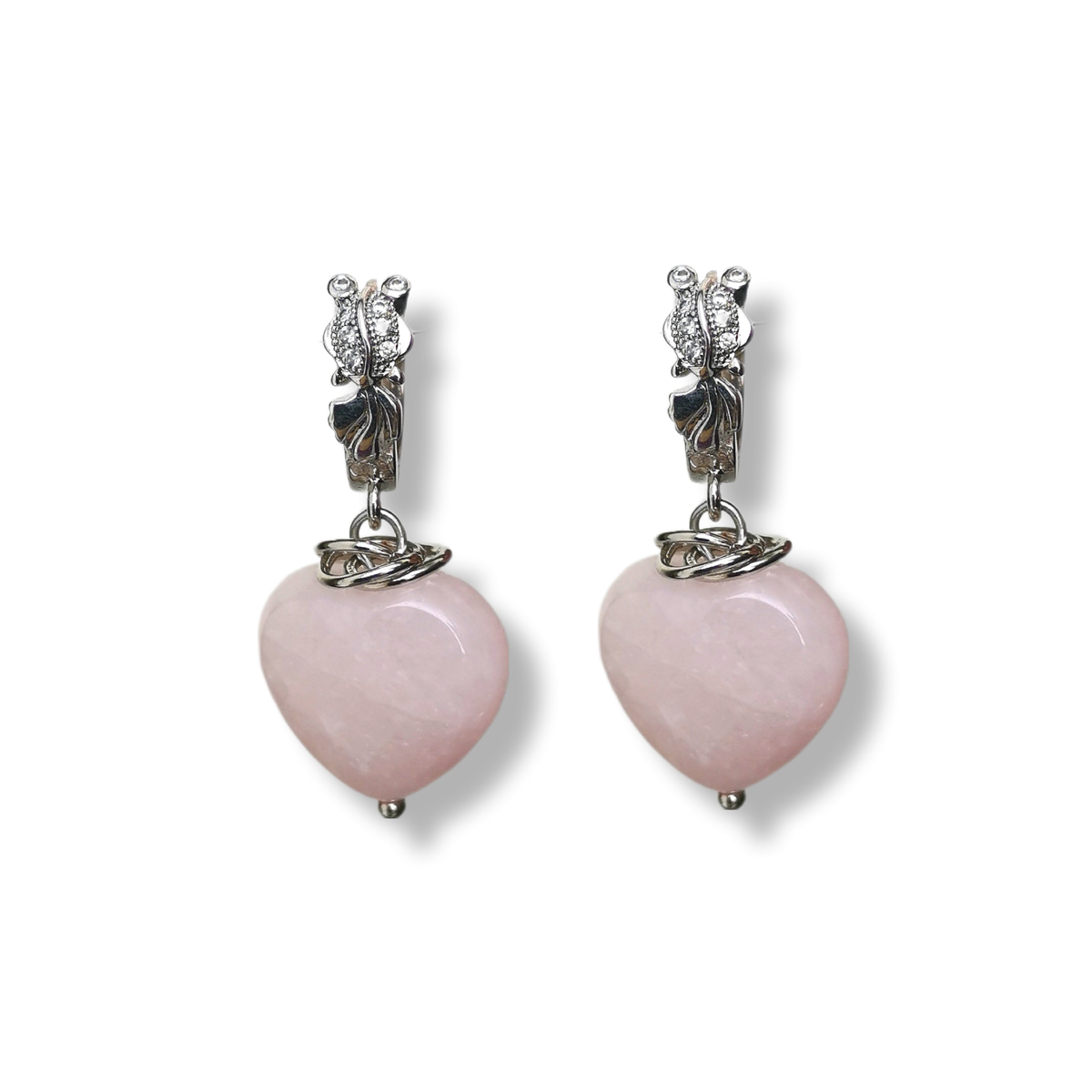 Серьги Конго серебристые с натуральным розовым кварцем, дизайн LARA.FA jewelry
