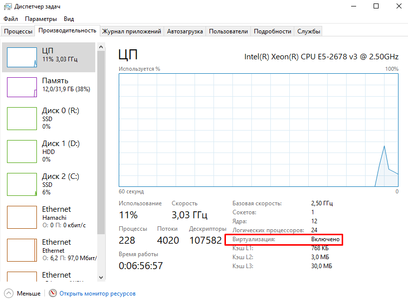 как посмотреть включена ли виртуализация
