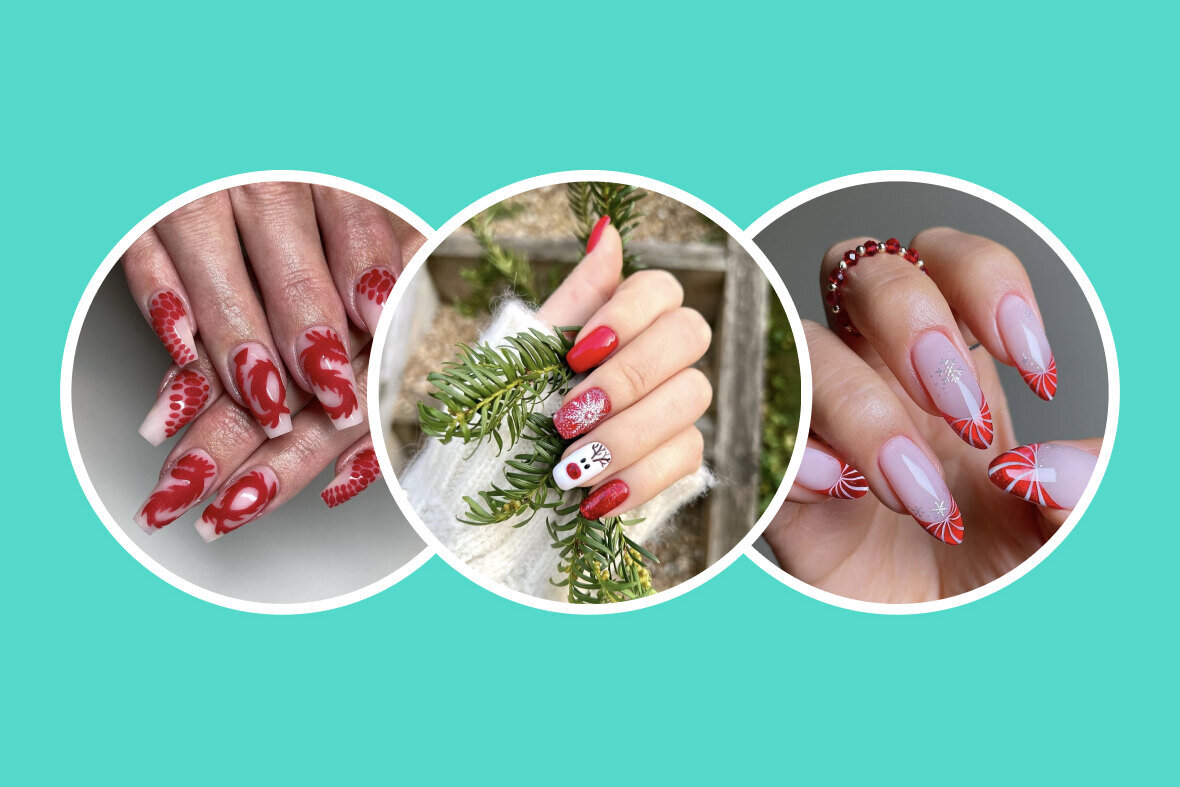     60 идей для маникюра на Новый год 2024 — зелёный дракон, изящные снежинки и леденцовый красный