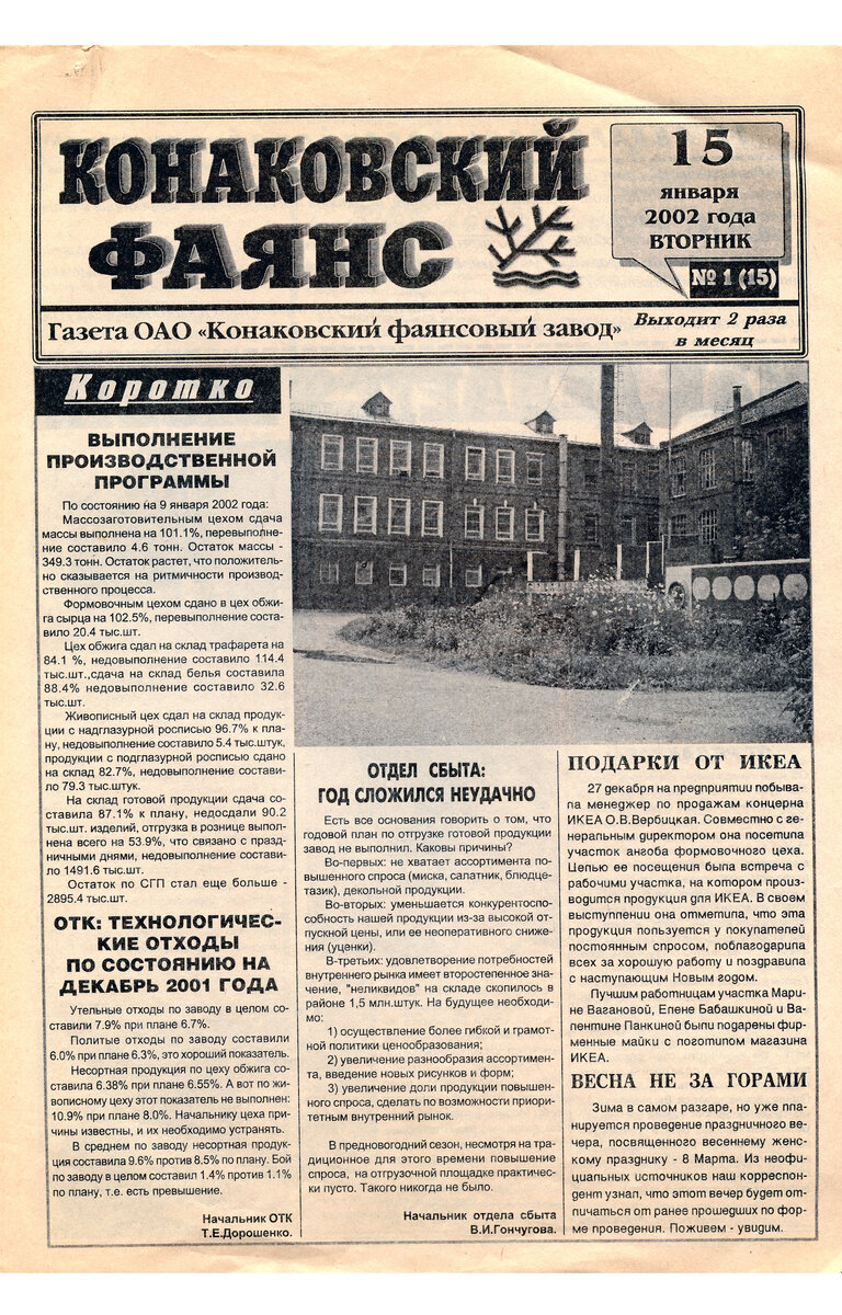 КОНАКОВСКИЙ ФАЯНС. Последние годы завода. Январь 2002. № 15 | Блогер  кучерявый | Дзен