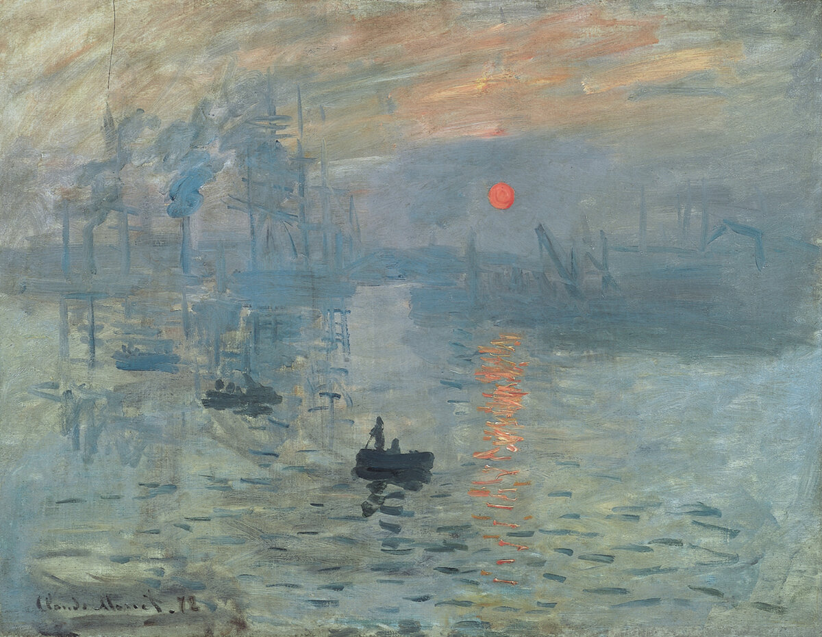 Картина «Впечатление. Восходящее солнце.»         Холст, масло. 48 × 63 см                                                      Художник Клод Моне                                                        1872 г. Порт города Гавр (Франция).
Источник изображения: https://ru.pinterest.com/
