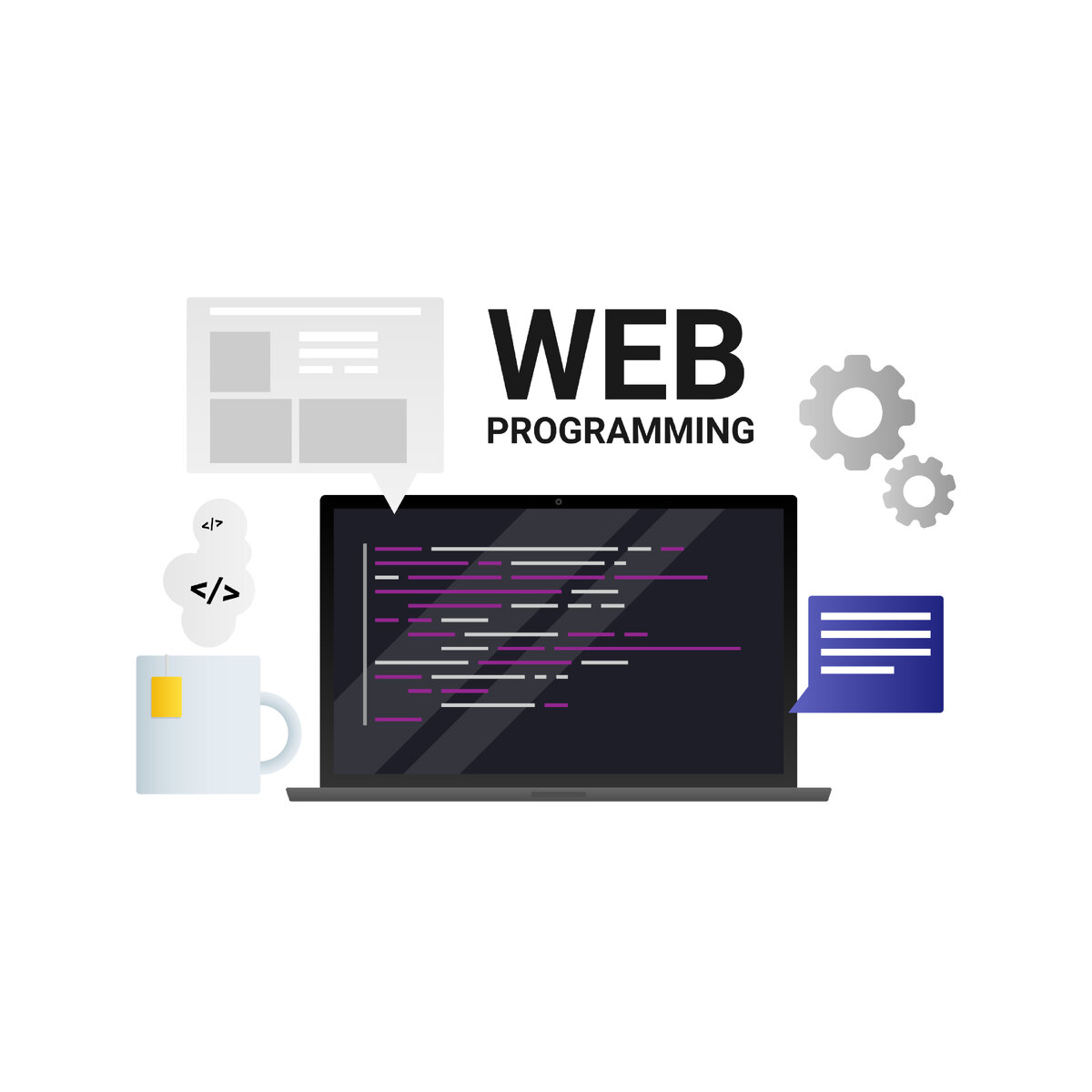 Web programming vector illustration. Website construction. Web development, coding. Front end. HTML, CSS, JavaScript technology. Автор: ihorslozko