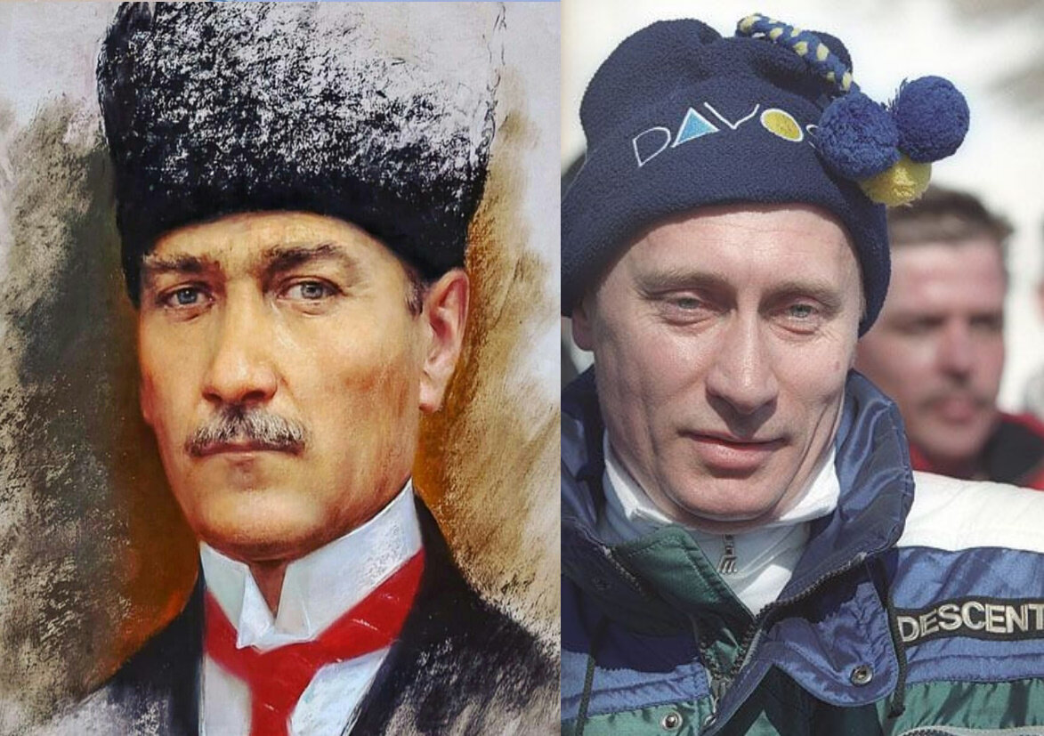 Ататюрк слева. А справа наш... в Давосе, одном из центров глобалистов и прибежище тайных правителей мира