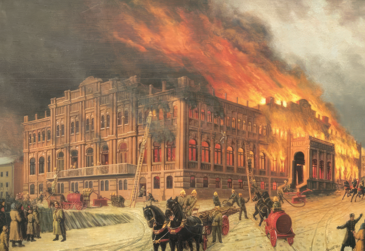 горящее здание Дворянского собрания. 29 декабря 1875 г.