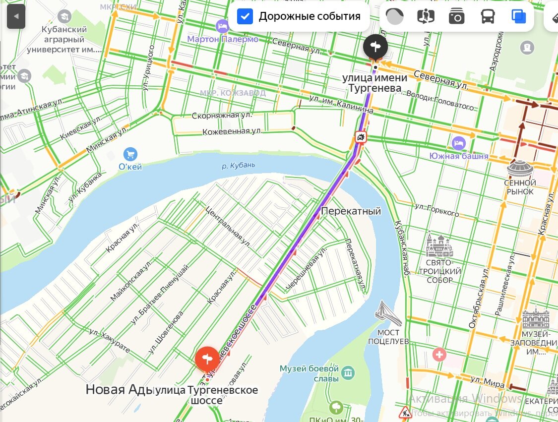 Краснодар тургеневский мост карта