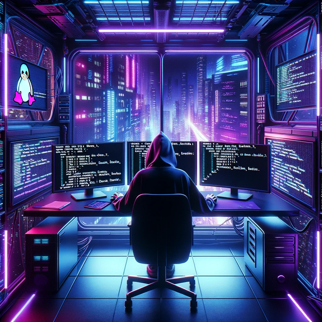 Нетраннеры, киберпанк и Linux. Тот случай, когда игровой мир потихоньку становится реальностью (C) Здесь и далее Igor Kuchaev & DALL-E 3