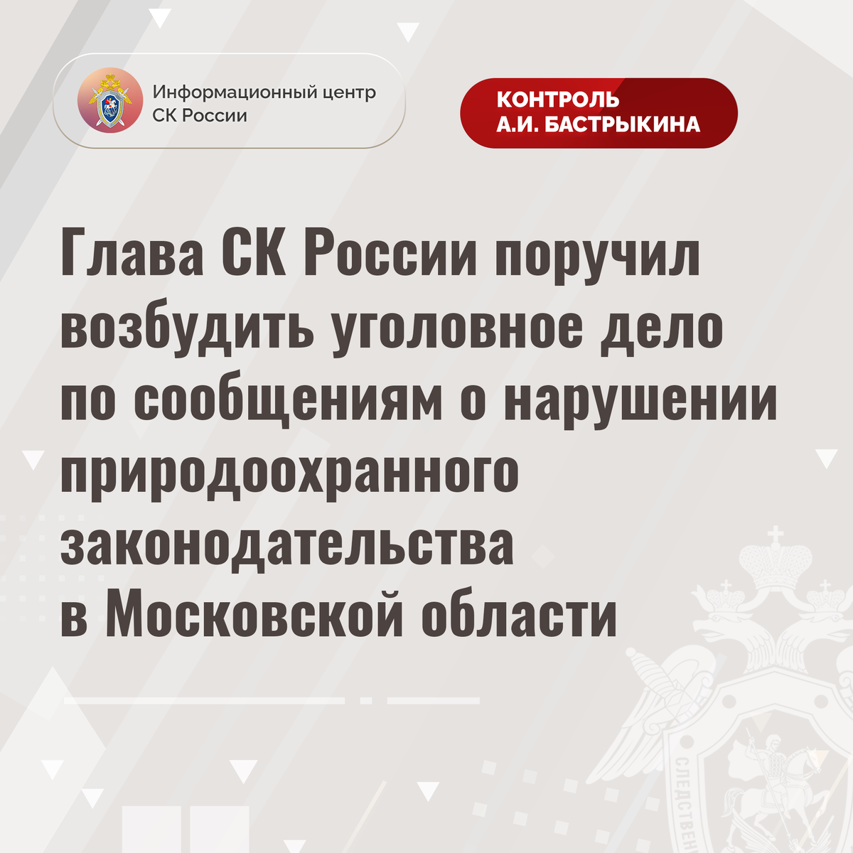 Глава СК России поручил возбудить уголовное дело по сообщениям о нарушении  природоохранного законодательства в Московской области | Информационный  центр СК России | Дзен