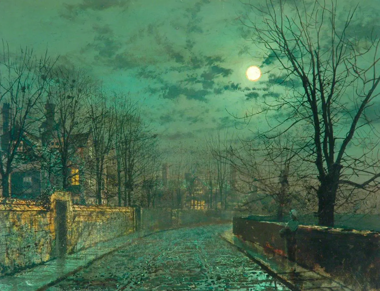Полная луна над Лидсом 1881, 34.2×44.7 см масло, дерево