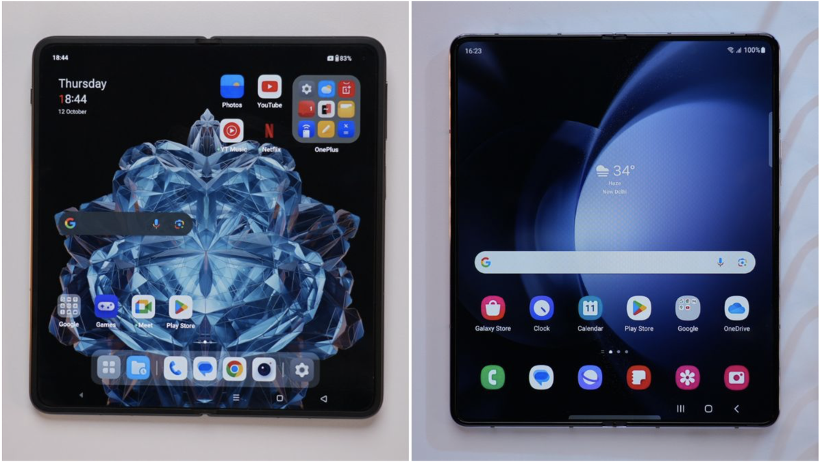 OnePlus Open слева и Samsung Galaxy Z Fold5 справа