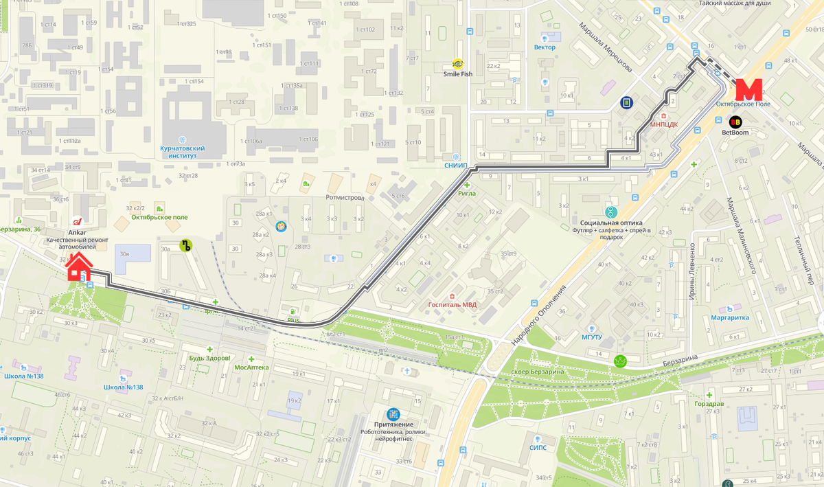 Ближайшая станция метро на карте рядом с ЖК «Октябрьское поле»