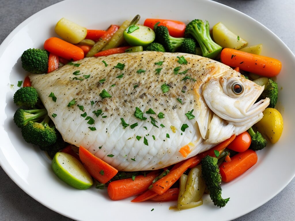 Рыба, запеченная с овощами