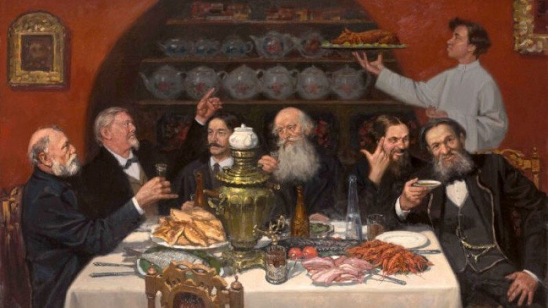     Художник Владимир Мулин. "Купцы за чаепитием в трактире". ОК/"Русская культура".