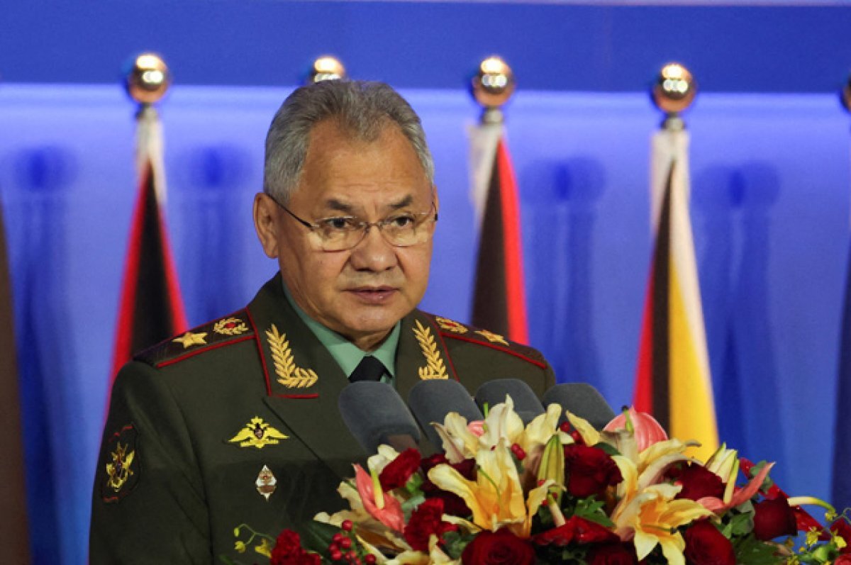    Министр обороны России Сергей Шойгу выступает на Пекинском Сяншаньском форуме в Пекине.