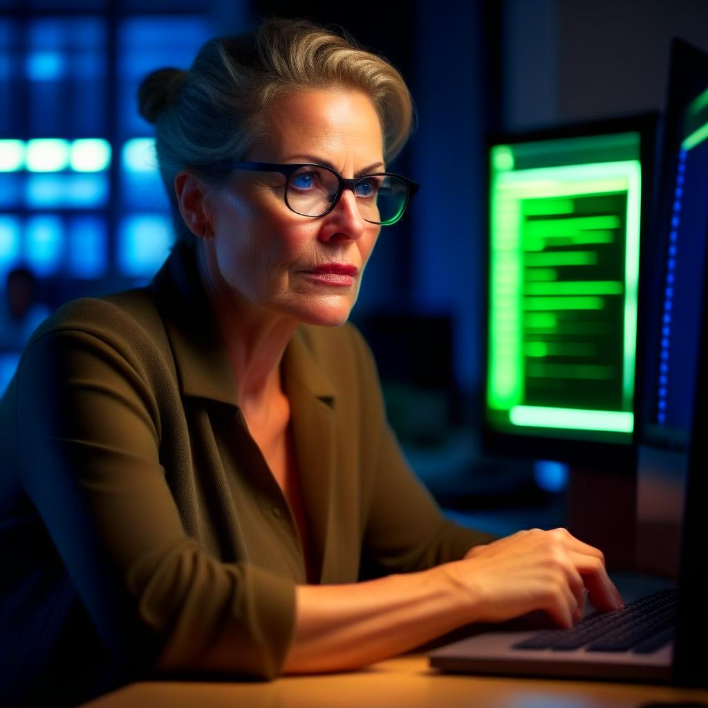 фото сделано нейросетью  Kandinsky, в его представлении так выглядит женщина блогер после 60 лет. Применительно ко мне🤗