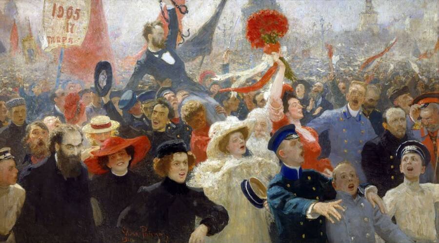 И.Е. Репин «17 октября 1905 года», 1907 год. Коллекция Государственного Русского музея. Источник: https://rusmuseumvrm.ru
