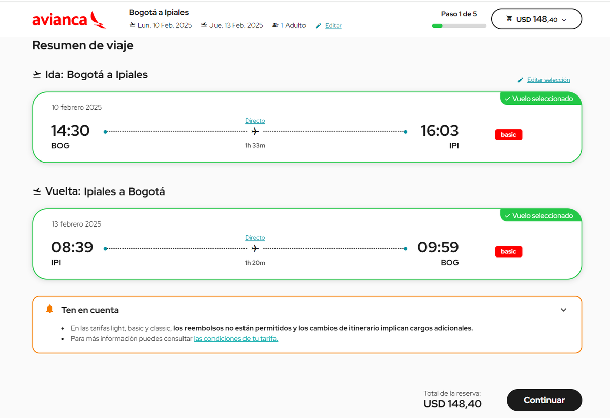 сайт авиакомпании Avianca, внутренние перелеты по Колумбии