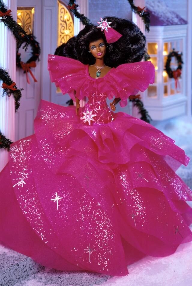 Holiday barbie black and cheap pink dress