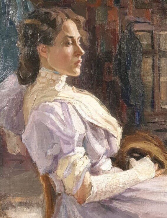 Неизвестный художник мастерской Ильи Репина (?) Портрет неизвестной в лиловом. 1908