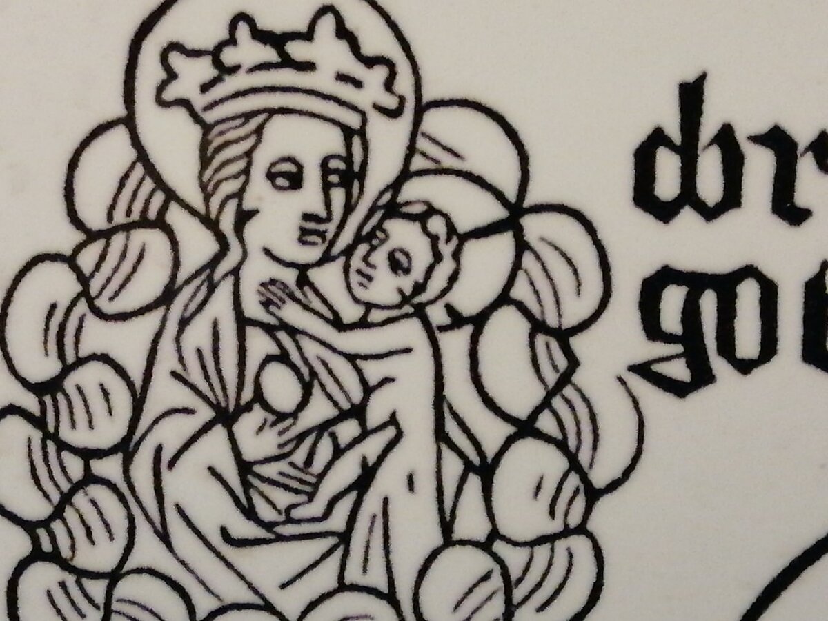 Фрагмент гравюры с Девой Марией и Младенцем Христом, выставленной в музее Вастселийна