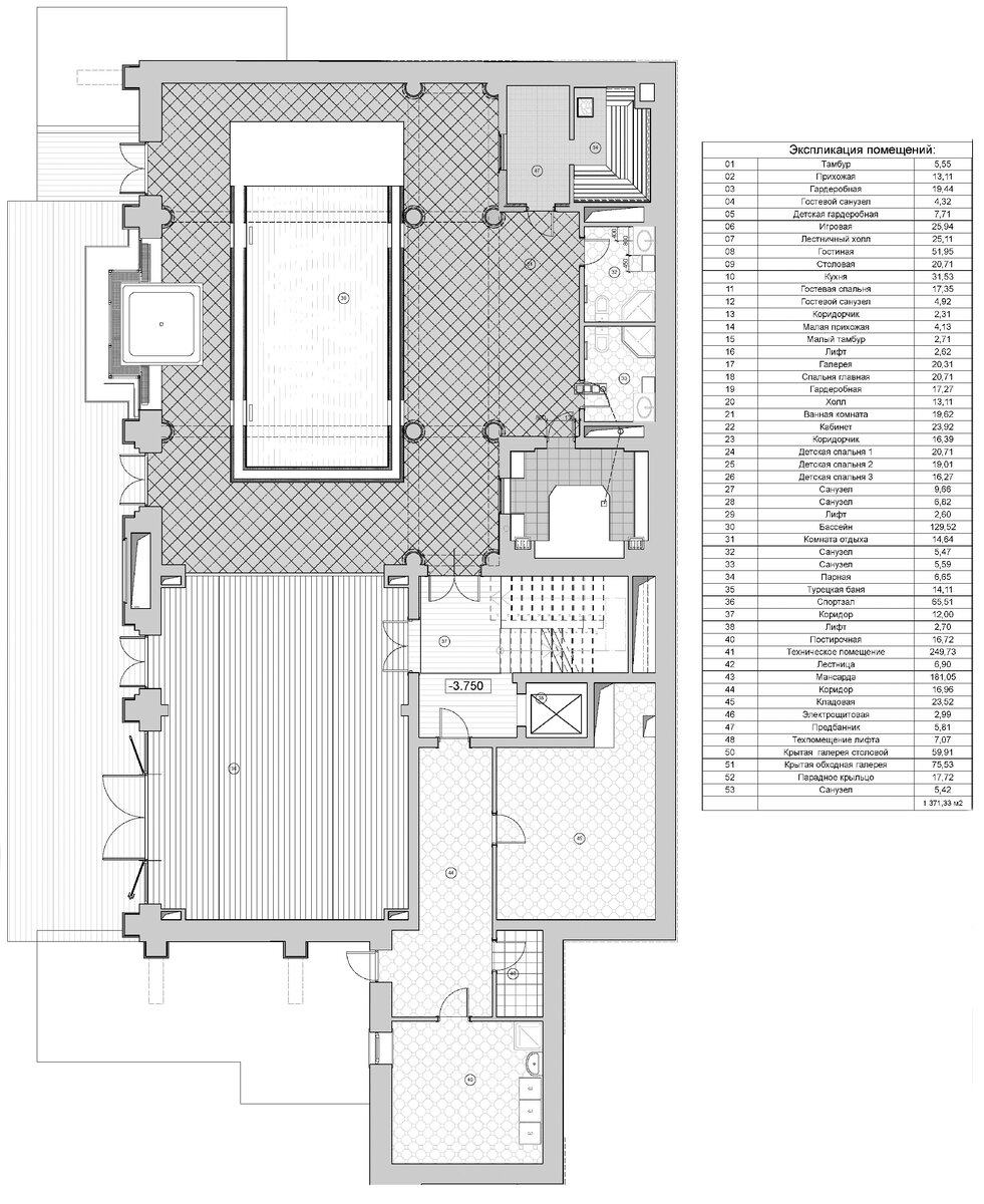 План на отметке -3,750. Цокольный этаж.