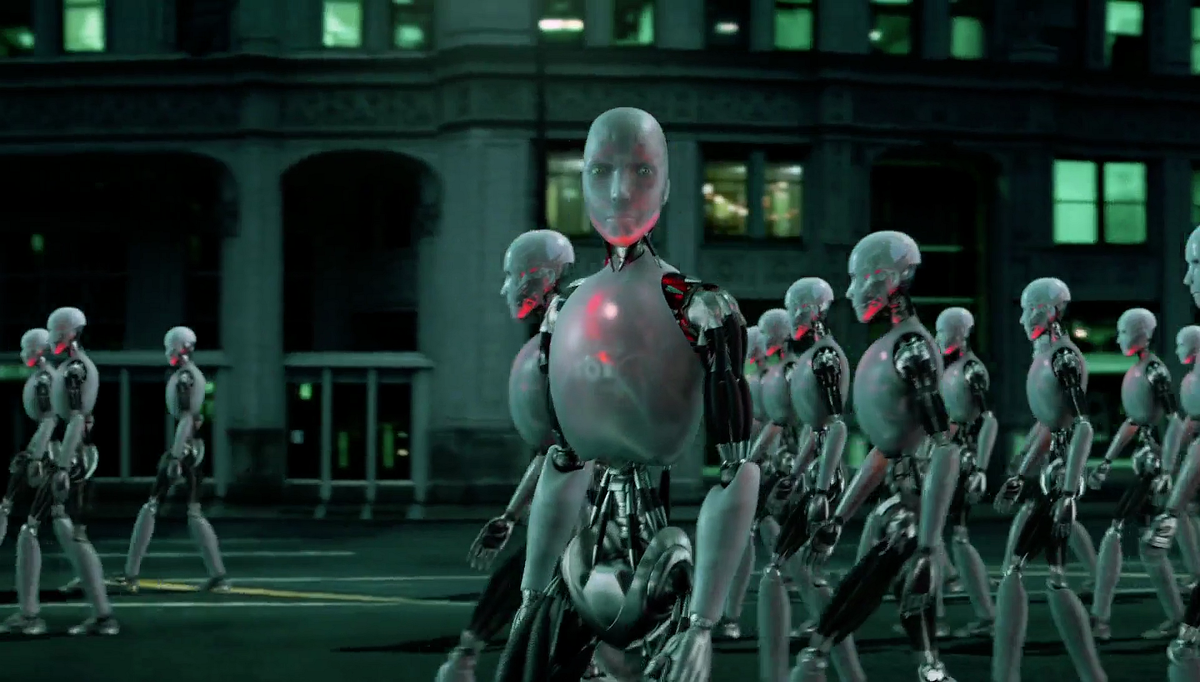 Мир будет захвачен. Восставшие роботы. Роботы атакуют. Восстание роботов. Толпа роботов.