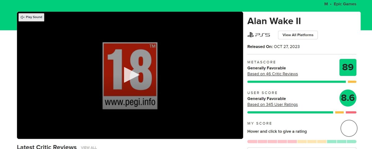 Пользовательский рейтинг Alan Wake 2 на Metacritic составил 8.6 балла, Игродзен. Новости, игры, технологии и многое другое