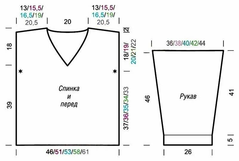 Схема вязания пуловера со спущенным рукавом