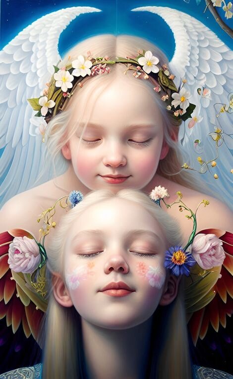 Ангелы обнимают людей так нежно, как обнимают самых любимых людей. Картина: Елисей Михайлов.