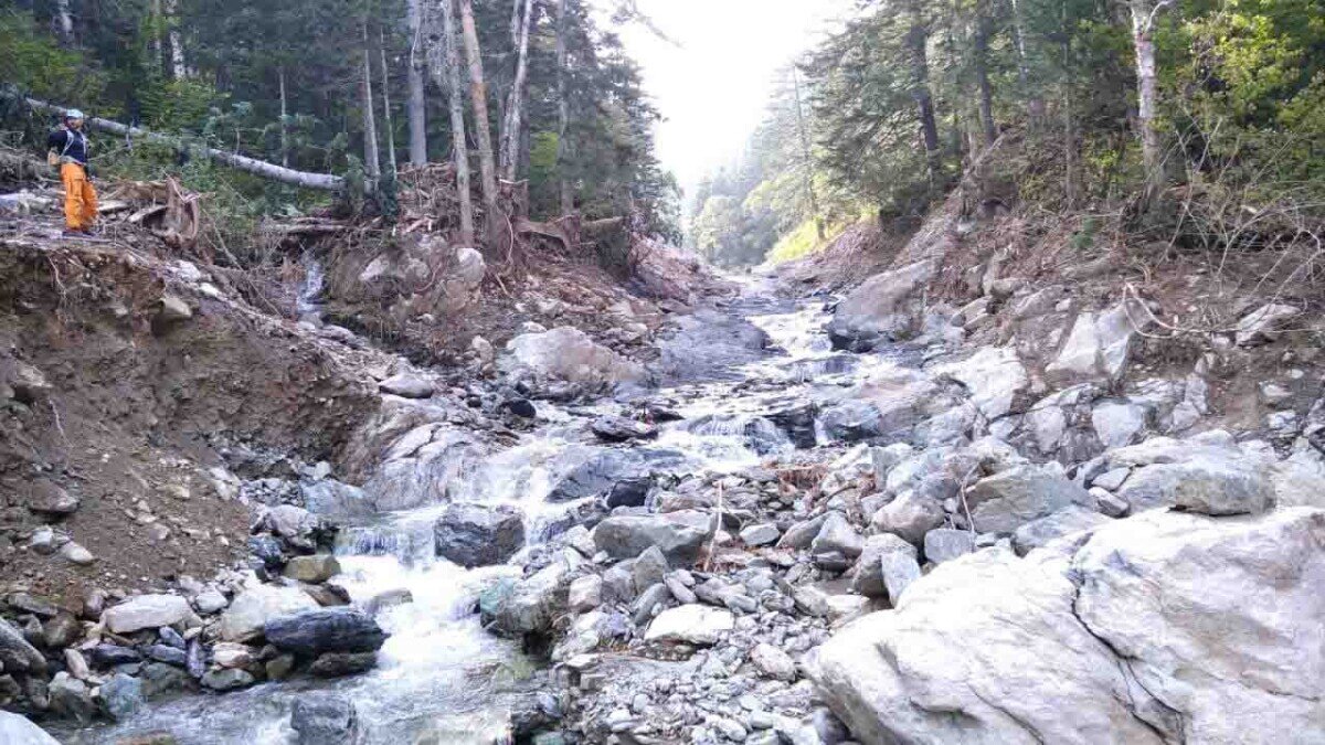 Река Верхняя, приток Очепухи. Здесь сошёл самый крупный из сошедших селевых потоков объёмом более 200 тыс. «кубов».