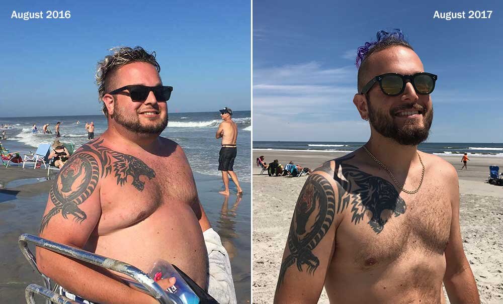 Пример значительного похудения человека с татуировкой. Тут стоит обратить внимание на ту руку, где заходит татуировка.