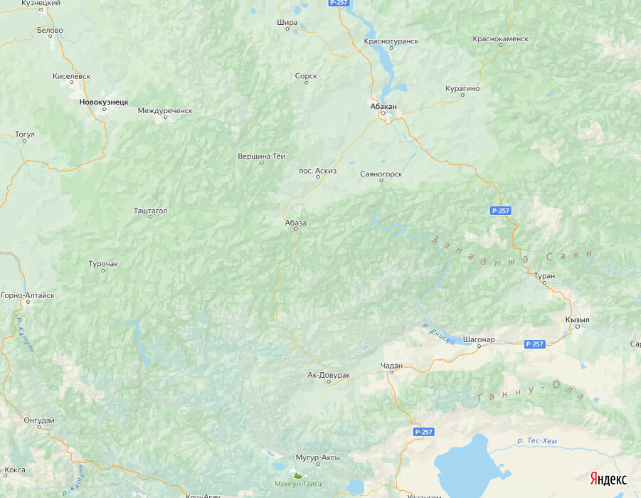 © yandex.ru/map-constructor (Дорога Абаза – Ак-Довурак является частью трассы Абакан – Ак-Довурак, построенной в 1969 г. Протяженность последней – 428 км)
