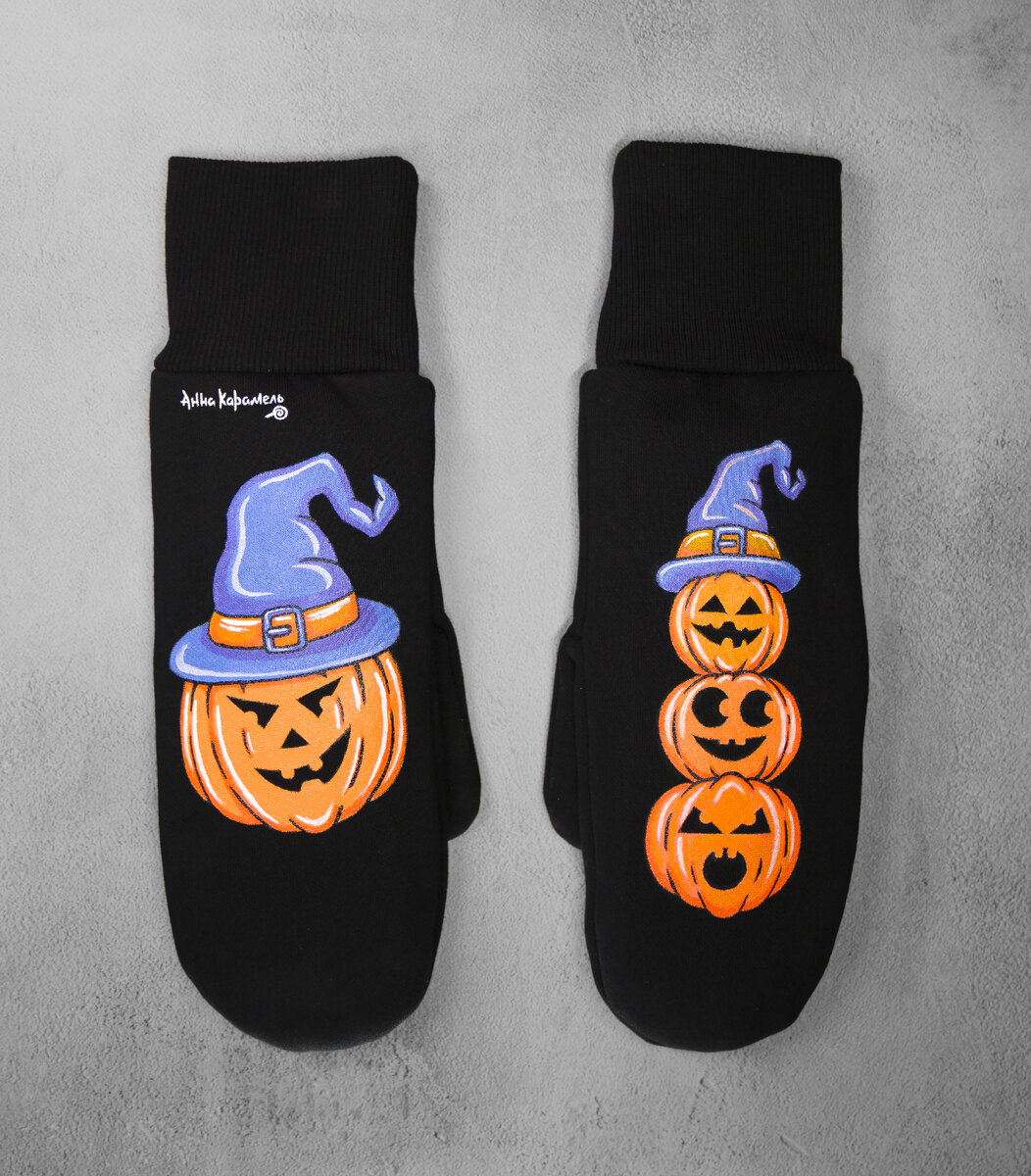 Варежки Тыквы с ручной росписью. Работа художника Анны Карамель