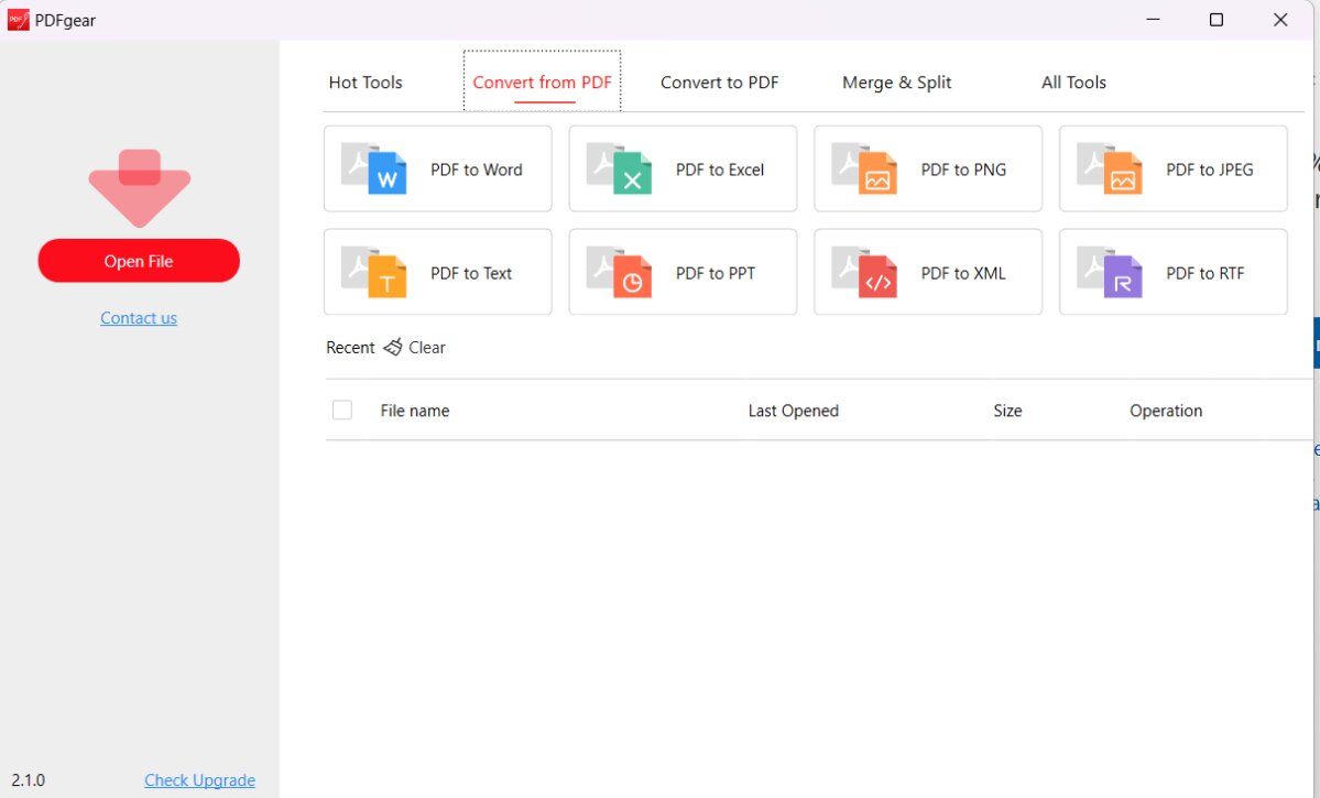 Links to commonly used tasks are collected on PDFgear’s home screen. 