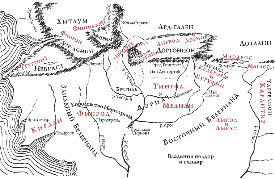Белерианд. Карта. Источник изображения: https://triptonkosti.ru/3-foto/karta-1-epohi-sredizemya-94-foto.html