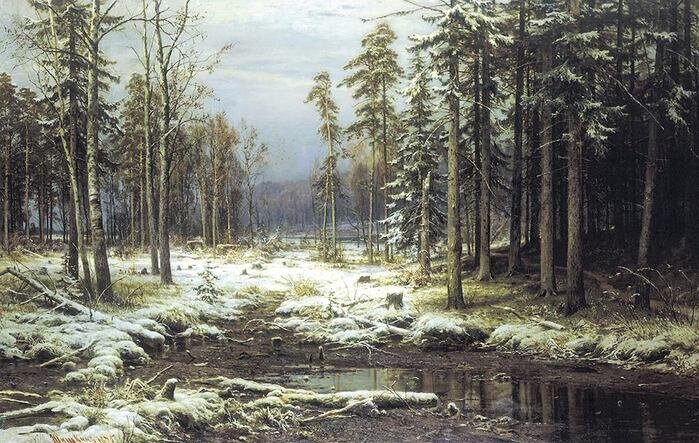 2. «Первый снег», 1875. Шишкин Иван Иванович (1832-1898 гг.). Изображение: liveinternet.ru