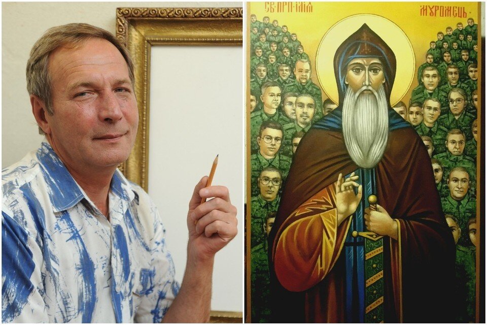    Александр Просвирнов и написанная им икона «Светлой памяти павших воинов Самарского батальона в городе Макеевке». Из личного архива героя публикации