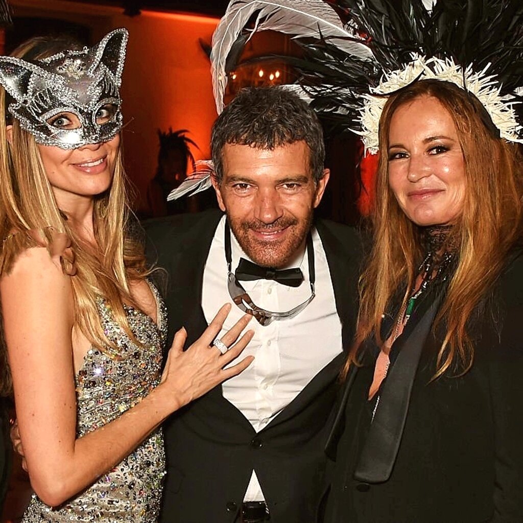 Николь Кемпел, Антонио Бандерас и модельер Ева Кавалли на званном ужине в честь дня рождения Евы Кавалли в Лондоне, 2015 г