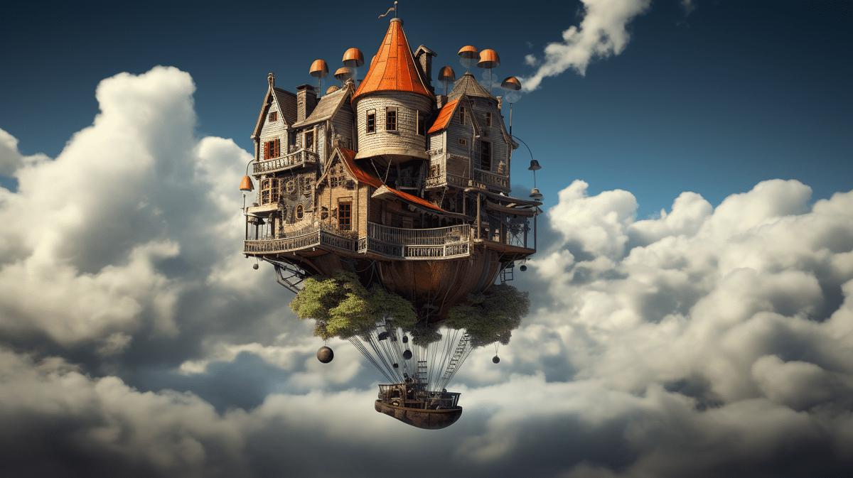 "Beautiful house in the air on ." - image created in Shedevrum