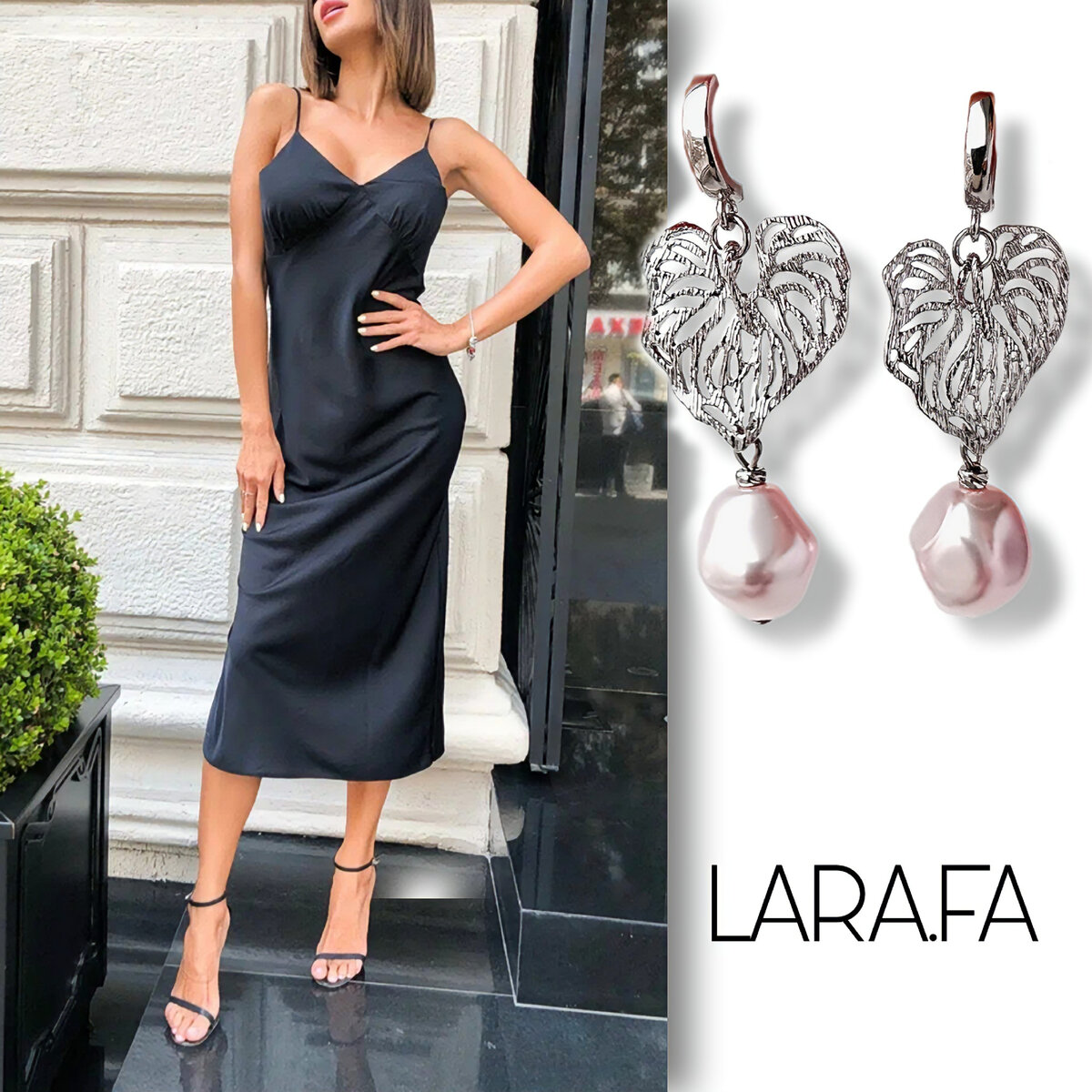 Серебристые серьги с жемчугом Сваровски, дизайн LARA.FA jewelry 