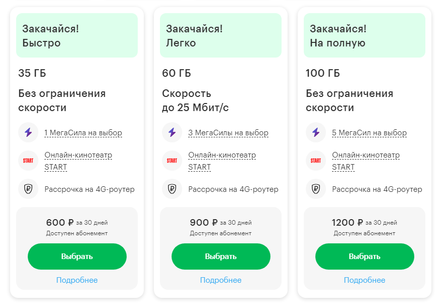 Линейка "Закачайся" для Москвы и МО. Взято с официального сайта Мегафон. 01.11.2023