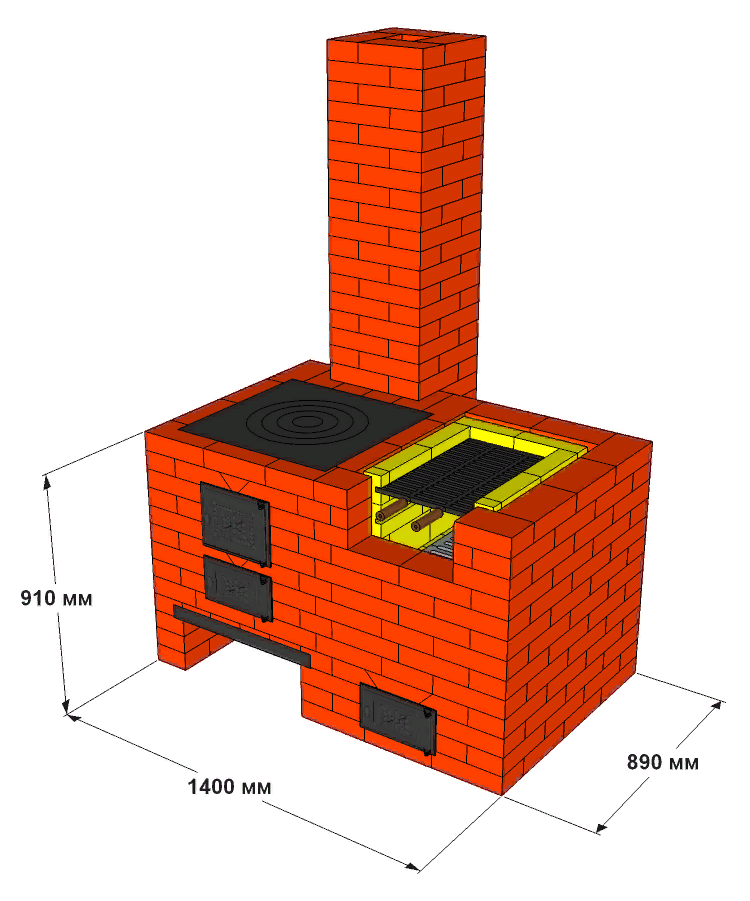 Схема уличной печи под казан и мангал