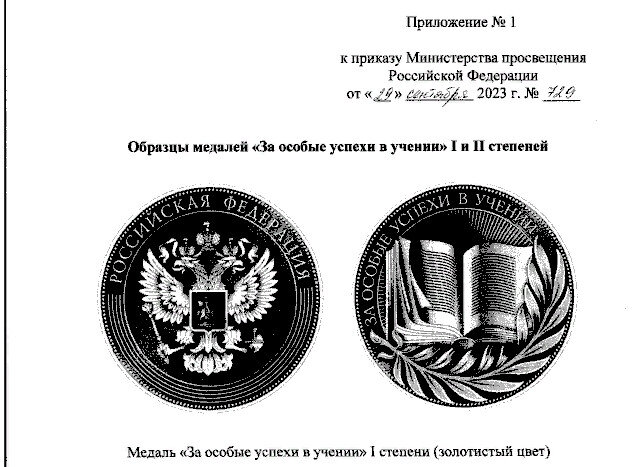 Образец медали I степени