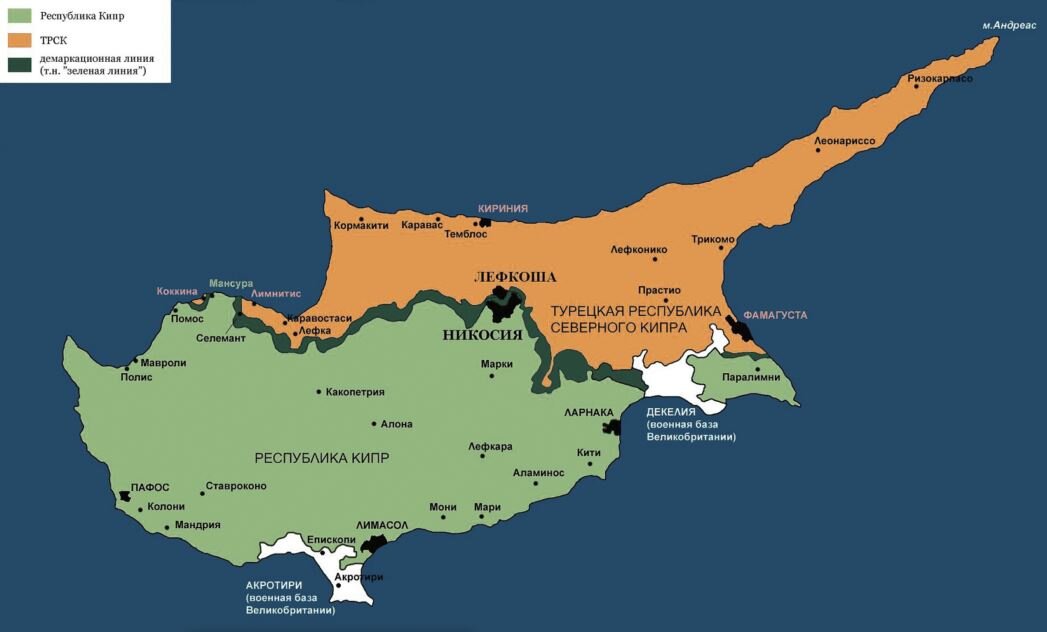 Карта северной и южной частей о. Кипр