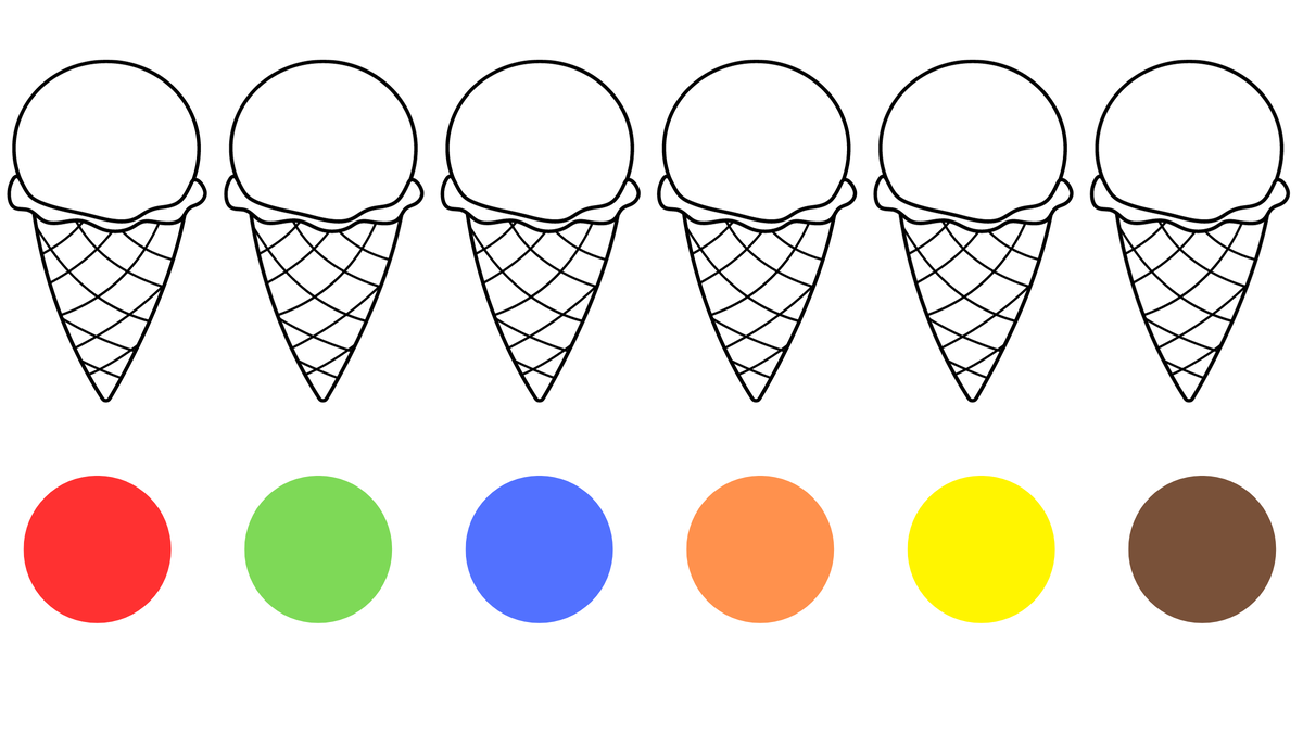 Учимся различать и подбирать цвета. Подбери карандаш по цвету и раскрась мороженое.