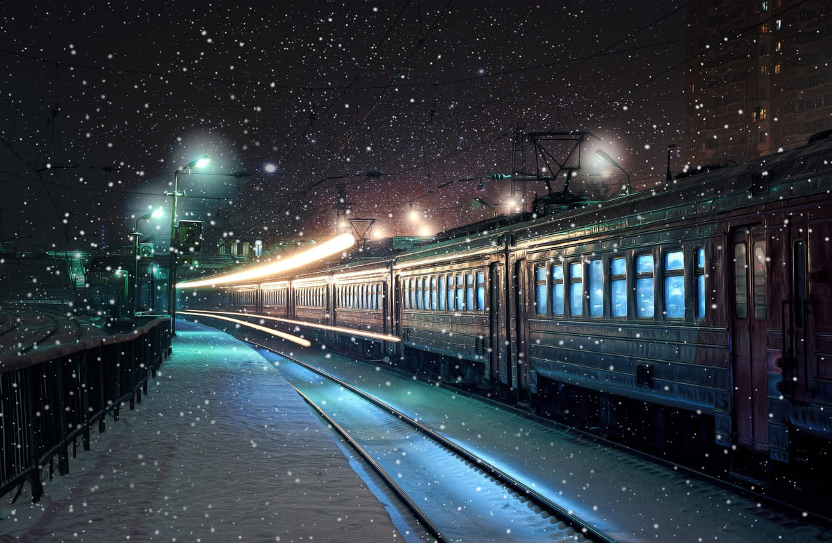 Включи следующая станция песня. Ночной поезд. Поезд ночью. Поезд ночью зимой. Железная дорога ночью.