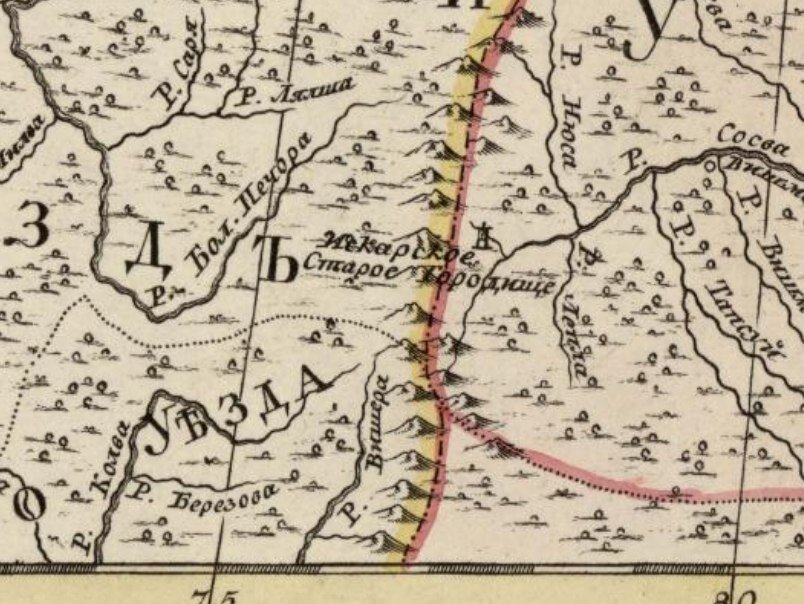 Карта XVIII века с изображенным на ней Искорским городищем (1772 г) 